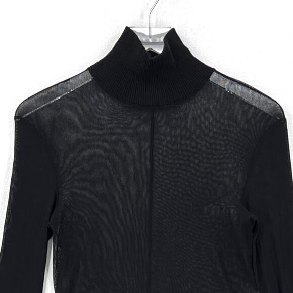 ENZA COSTA Mesh Cuffed Turtleneck Top Womens Medium Black Layering Minimal NEW - Picture 8 of 16